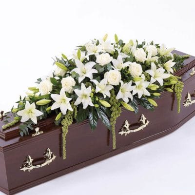 White Lily & Rose Casket Spray